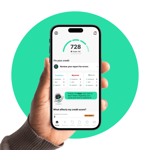 Illustration of the Dovly AI app analyzing a credit profile.