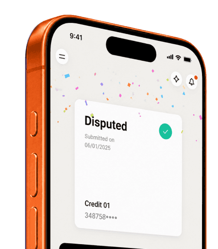 iPhone showing a credit score of 728 with a 63 point increase in the Dovly AI app