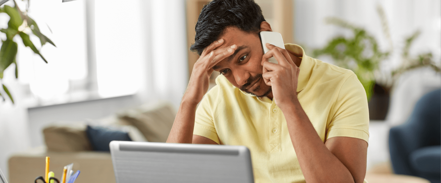 A man researching what his 559 credit score means, why it happens, and how to improve it.
