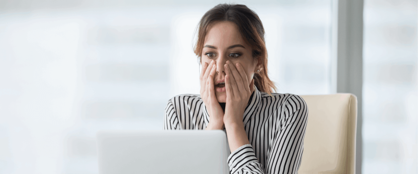 A woman researching how to dispute an eviction from her credit report.