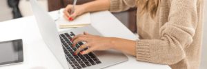 Woman checking her finances.