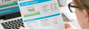 Woman looking at her credit report.