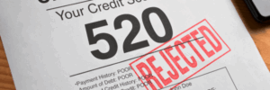 A credit score being rejected from a home mortgage loan.